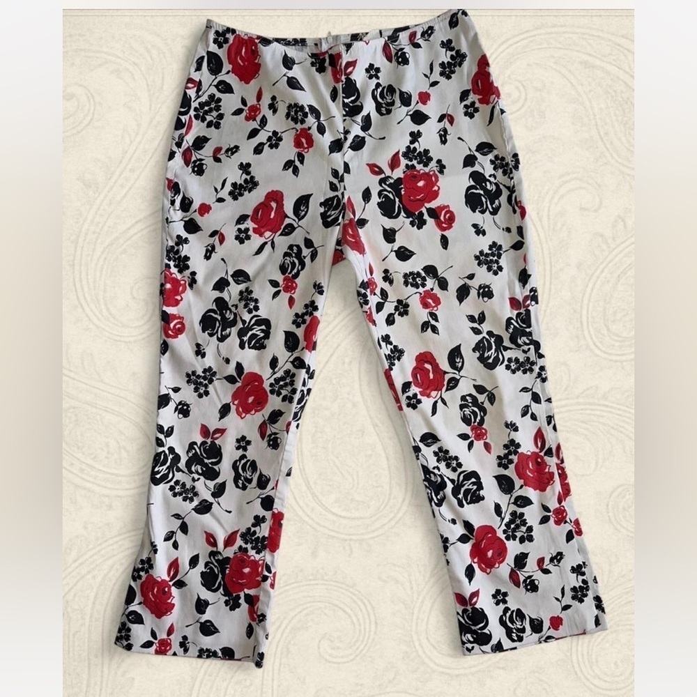 Bwear Y2K Black Red White roses floral cigarette pants petal pushers cropped